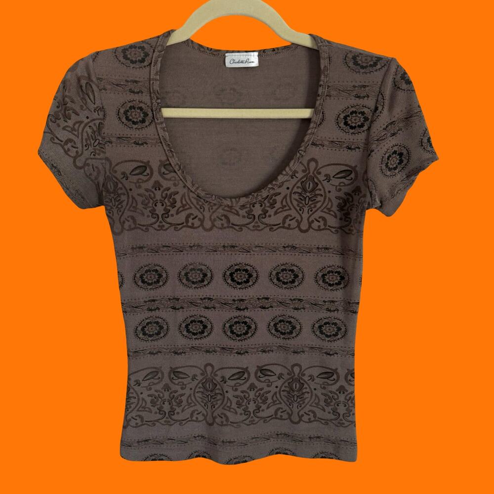 90's 00's vintage earthy slinky y2k baby tee bodycon top SMALL Charlotte Russe